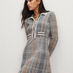 NWT Veronica Beard XL Striped Knit Polo Dress in Navy, Cream & Brown